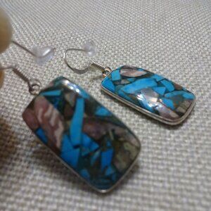 Gorgeous COPPER TURQUOISE Handmade Sterling 925 Dangle Earrings #676C